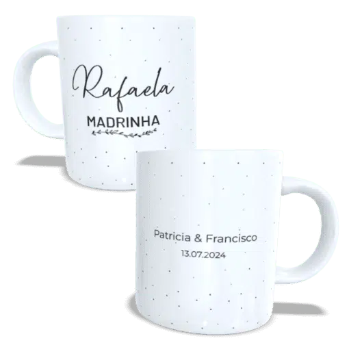 Caneca personalizada de porcelana branca para madrinha e padrinho