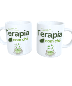 Caneca personalizada para terapia com chá em porcelana branca