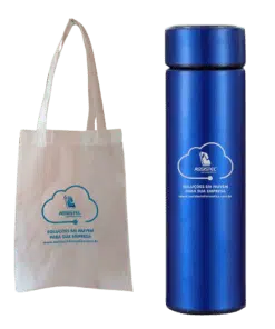 Kit de sacola ecobag TNT e garrafa térmica personalizada, ideal para brindes corporativos