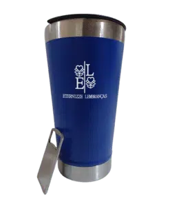 Copo térmico azul de 400ml em aço inox personalizado com logo