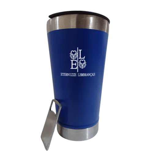 Copo térmico azul de 400ml em aço inox personalizado com logo