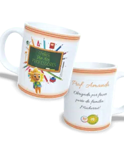 Caneca personalizada de porcelana branca com mensagem para o Dia dos Professores