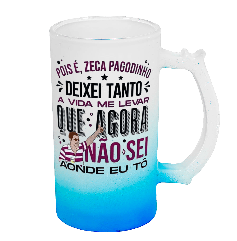 Caneca de Chopp Jateada Degrade Azul 475ML - Deixa a Vida Levar