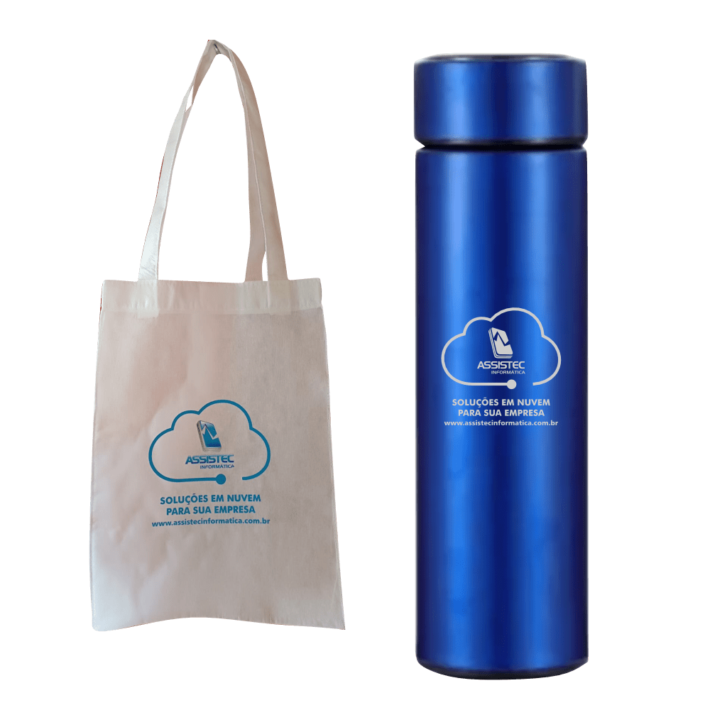 Kit de Sacola Ecobag TNT Personalizada 30x40 e Garrafa Térmica Personalizada
